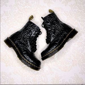 Dr. Martens Black Zebra Gloss Embossed Leather 1460 Pascal Lace Up Boots